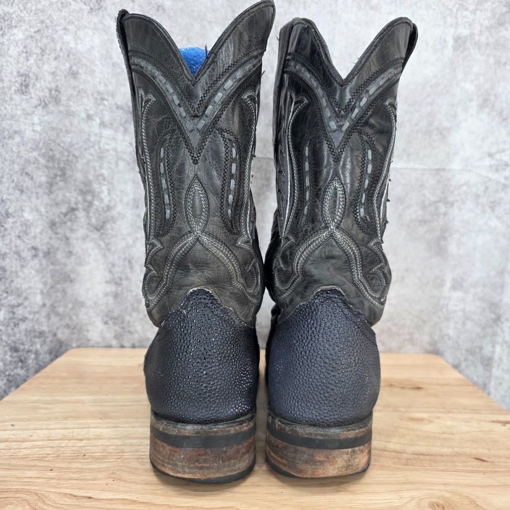 Texas Country Cowboy Boots Men 11 Black Stingray Leather Western Rodeo Will Onyx - Picture 8 of 12
